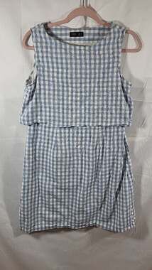 Zink London Light Blue Gingham Crew Neck Overlay Mini Dress Size L